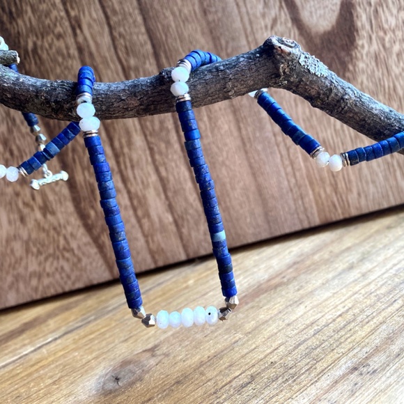 Genuine Lapis Lazuli with Moonstone Gemstone Necklace - Picture 5 of 7